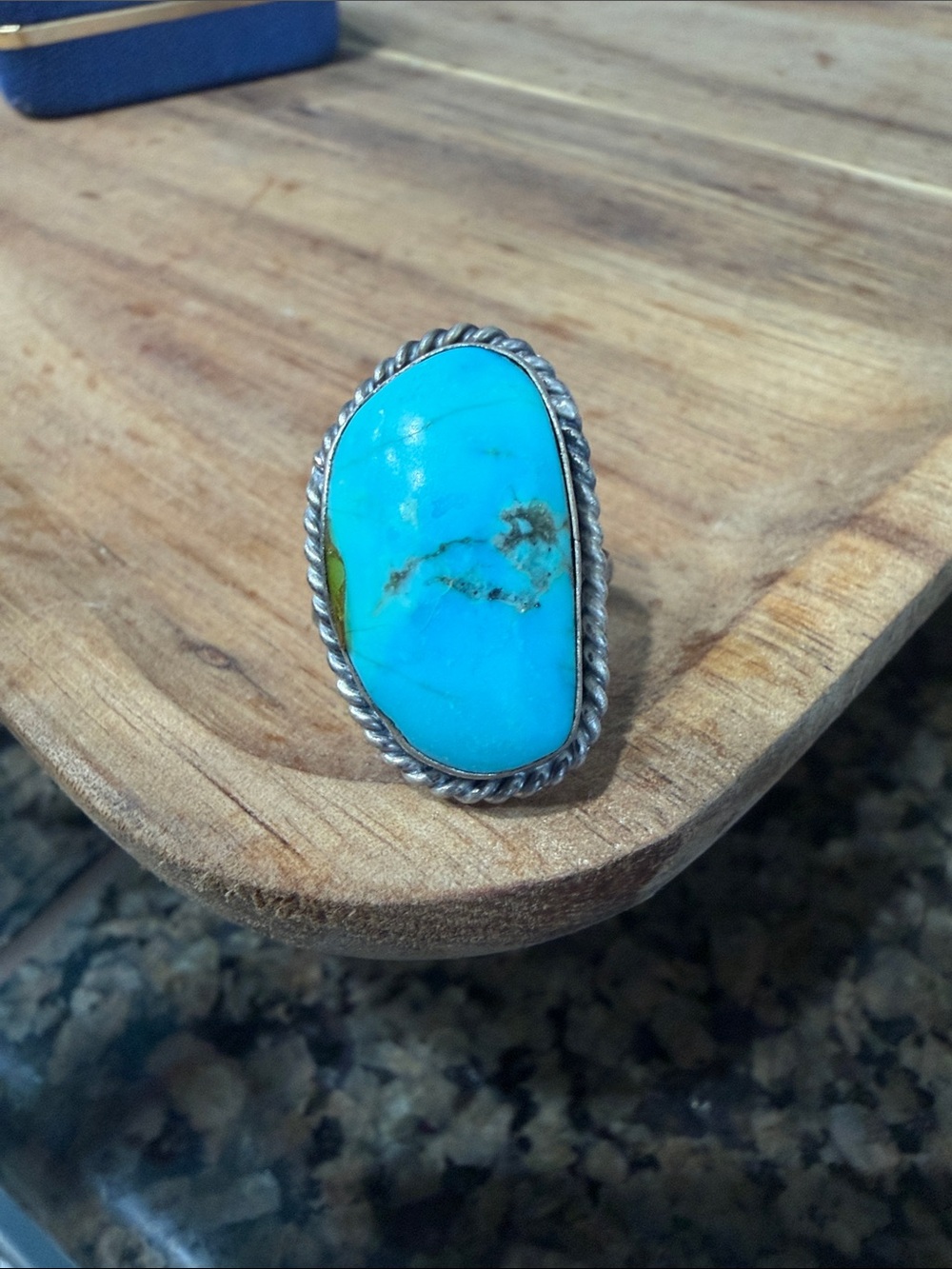 Turquoise Stone Sterling Silver Rope-Edge Statement Ring - Women Jewelry